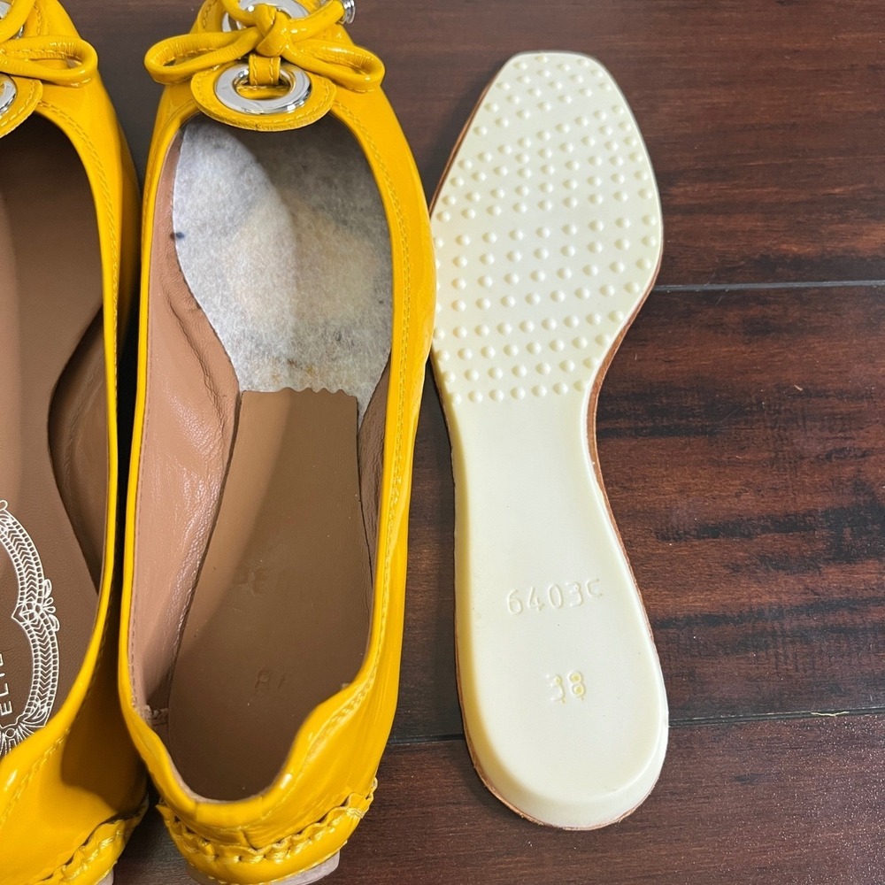 New Elie Tahari Yellow Patent Leather Ballet Driver Flats Bow Sz 38 Fits like 8 - Picture 6 of 12